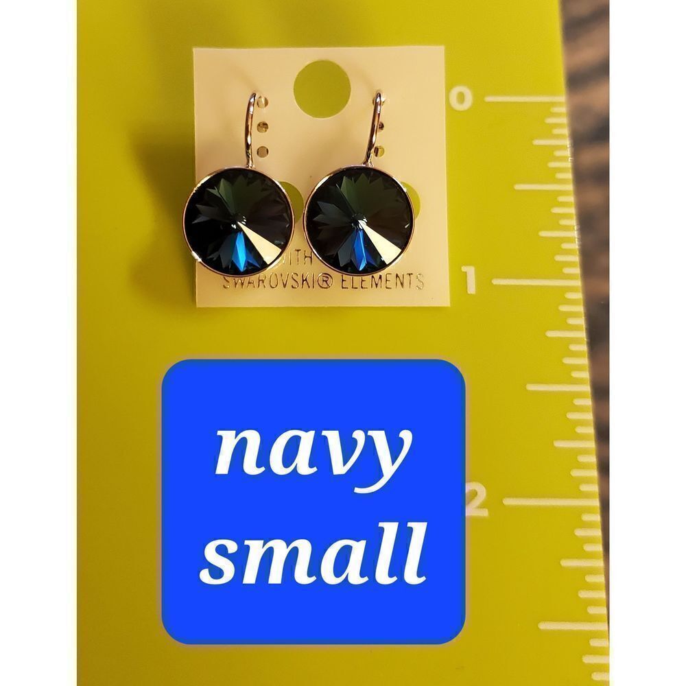 Swarovski Element Earrings S.‎ 13mm Navy New. Weddings. Bridesmaids. Round